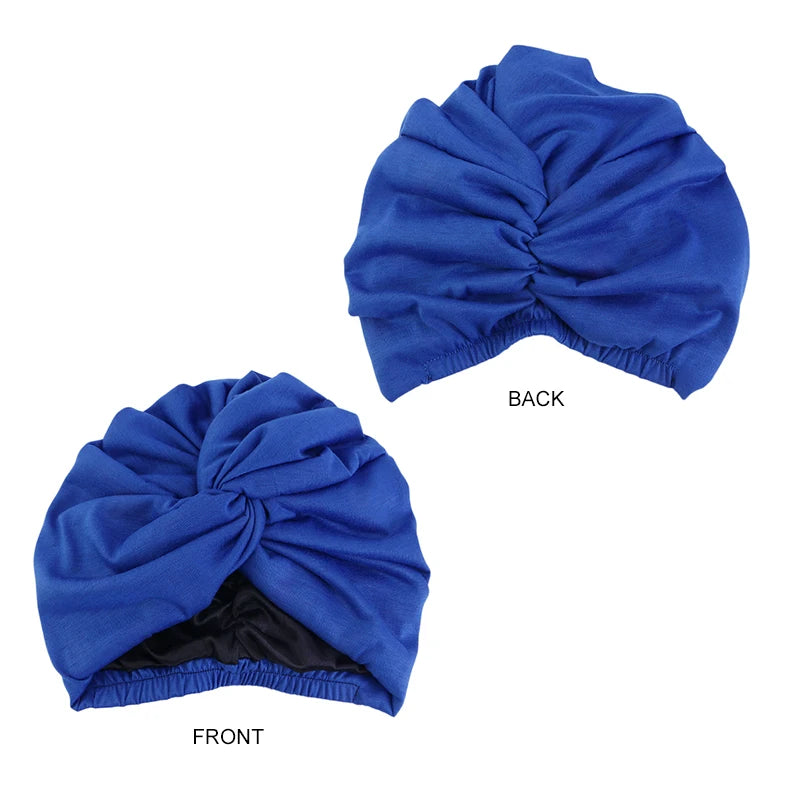 Newly Satin Linning Turban Knotted Double Layer Stretch Head Wrap For Women Indian Cap Muslim Femme Bandanas Hair Care Chemo Cap