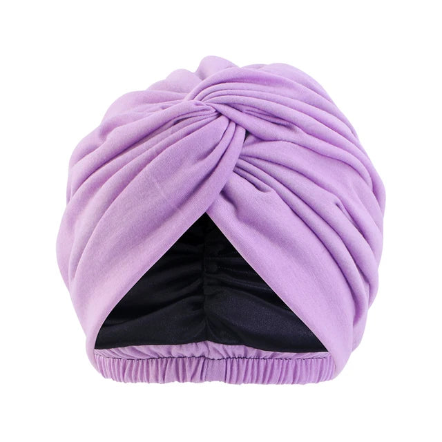Newly Satin Linning Turban Knotted Double Layer Stretch Head Wrap For Women Indian Cap Muslim Femme Bandanas Hair Care Chemo Cap