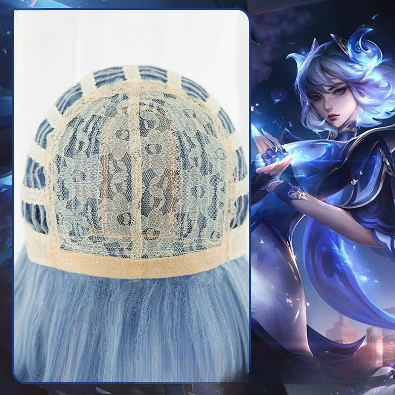League of Legends cosplay wig, blue and white porcelain, Erelia knife girl cosplay, fake hair, short hair style